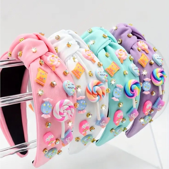 White Candy and Rhinestone Embellished Headband - Picture 3 of 4